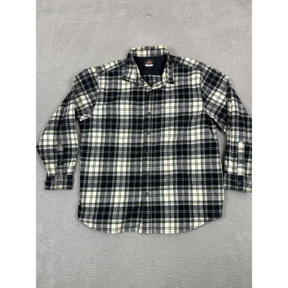 Ridgecut Toughwear Mens XL Flannel Workwear Shirt Black White Green Plaid